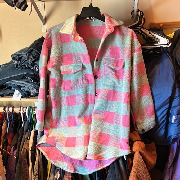 Jackets & Blazers - New pink green checkered shacket